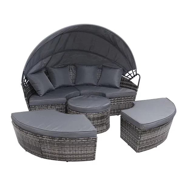 5 Piece Rattan Garden Sun Bed
